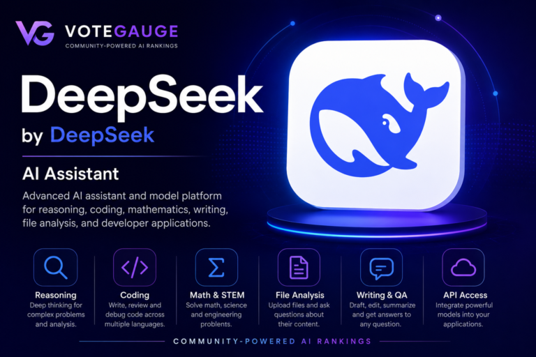 DeepSeek AI assistant feature image showing reasoning, coding, mathematics, file analysis, writing, and API access